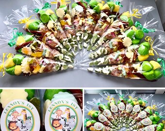 Large Pre-Filled Jungle Safari Animal Personalised Party Sweet Cones Cone Favour Sticker Birthday