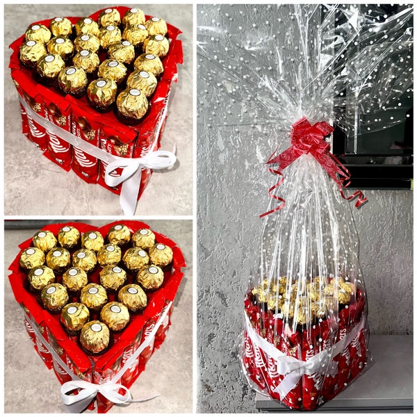 Chocolate malteser Ferrero Rocher Heart Bouquet Gift Hamper valentines Day Birthday Him Her Unique Anniversary 3D Fathers Day Dad Grandad