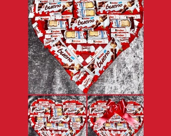 TRÈS GRANDE assiette de chocolats en forme de coeur Bouquet Kinder Bueno Cadeau anniversaire Saint-Valentin Fête des pères Halloween Panier de Noël