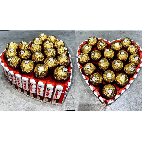 Chocolate Kinder Bueno Ferrero Rocher Corazón Ramo Regalo Cesta San Valentín Día Cumpleaños Él Su Aniversario 3D Día del Padre Papá Abuelo