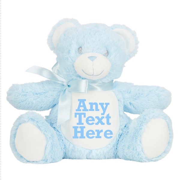 Personalised Blue Bear  Animal Teddy Plush Plushie Gift Toy Bear Baby Kids Present Cuddly Name Customised  Unique Birth  Birthday