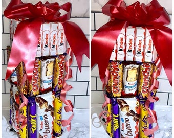 1FT Chocolate Bar Tower Cadburys Kinder Bueno Bouquet Hamper Gift Xmas Birthday Fathers Day Dad Grandad