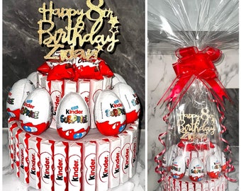 2 niveaux - personnalisé chocolat Kinder hippopotame oeuf Bueno Topper bouquet cadeau barre de chocolats cadeau de Noël panier à gâteaux anniversaire fête des pères