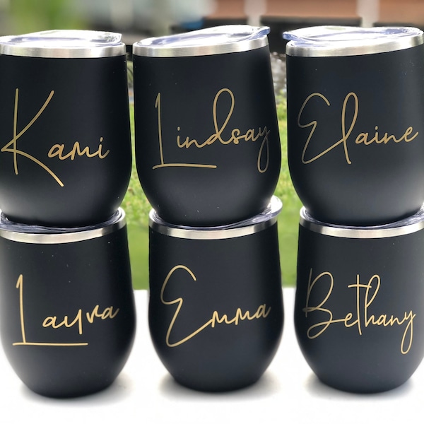 Personalized Wine Tumbler with Name | Wine Glass | Bridesmaid Proposal