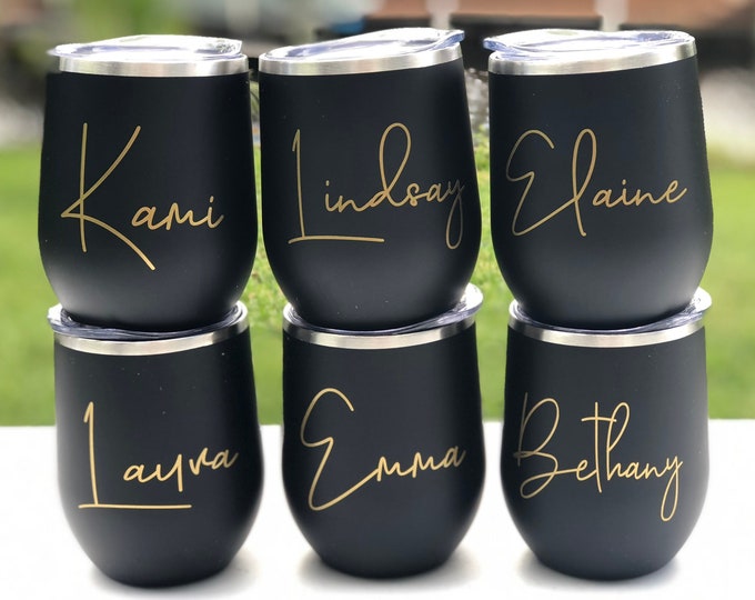Personalized Wine Tumblers with lid and straw in glitter blush – The Native  Bride
