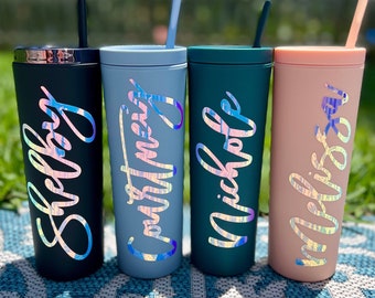 Personalized Tumbler with Straw | Skinny Acrylic Tumbler | Bridesmaid Gift | Bridesmaid Proposal