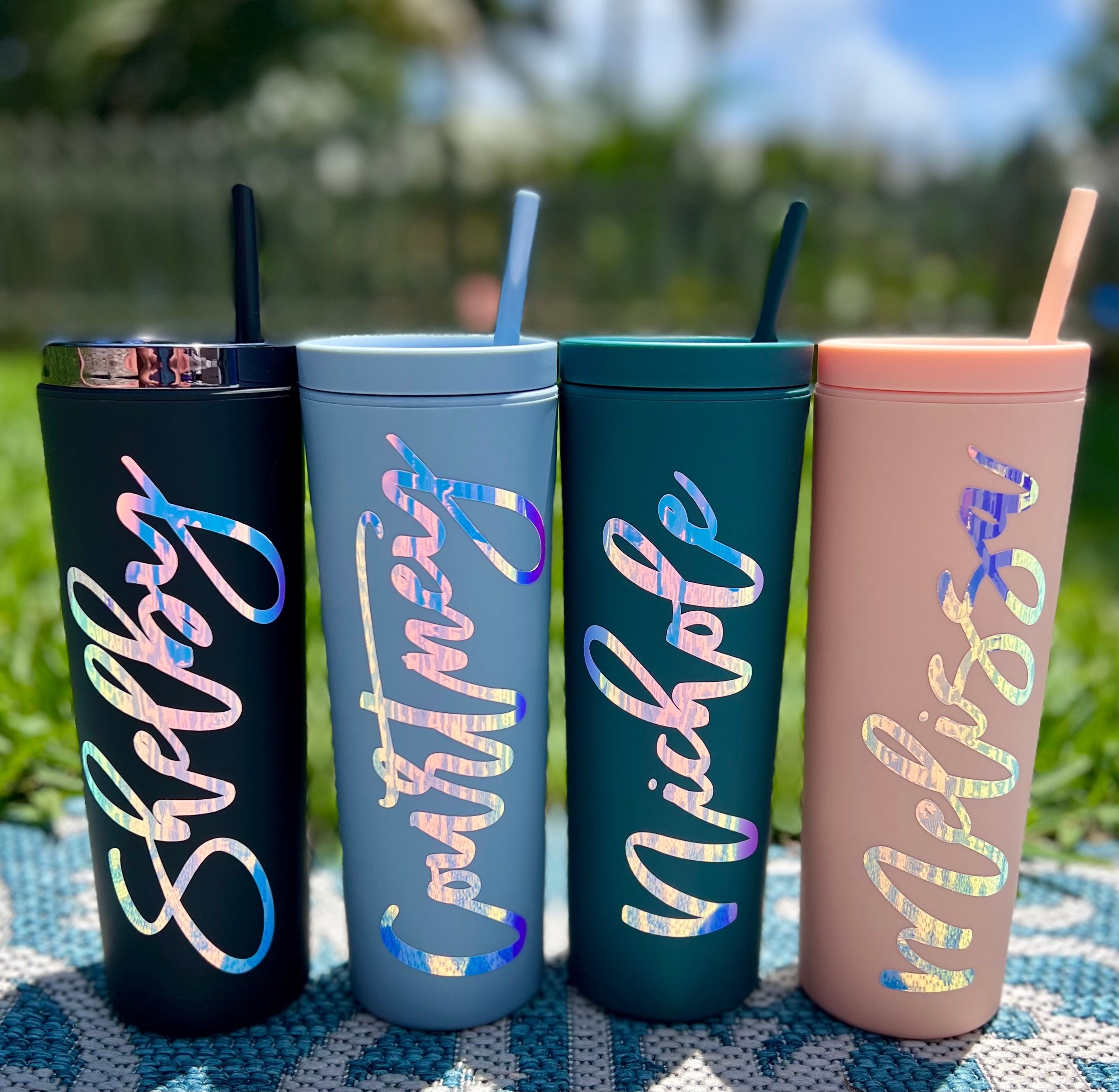 Personalized Tumbler with Straw, Skinny Acrylic Tumbler, Bridesmaid Gift