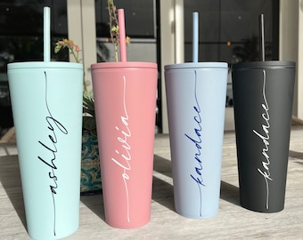 Personalized Tumbler with Straw 24oz - Bridesmaid Gift - Custom Tumbler Skinny Tumbler - Bridesmaid Proposal