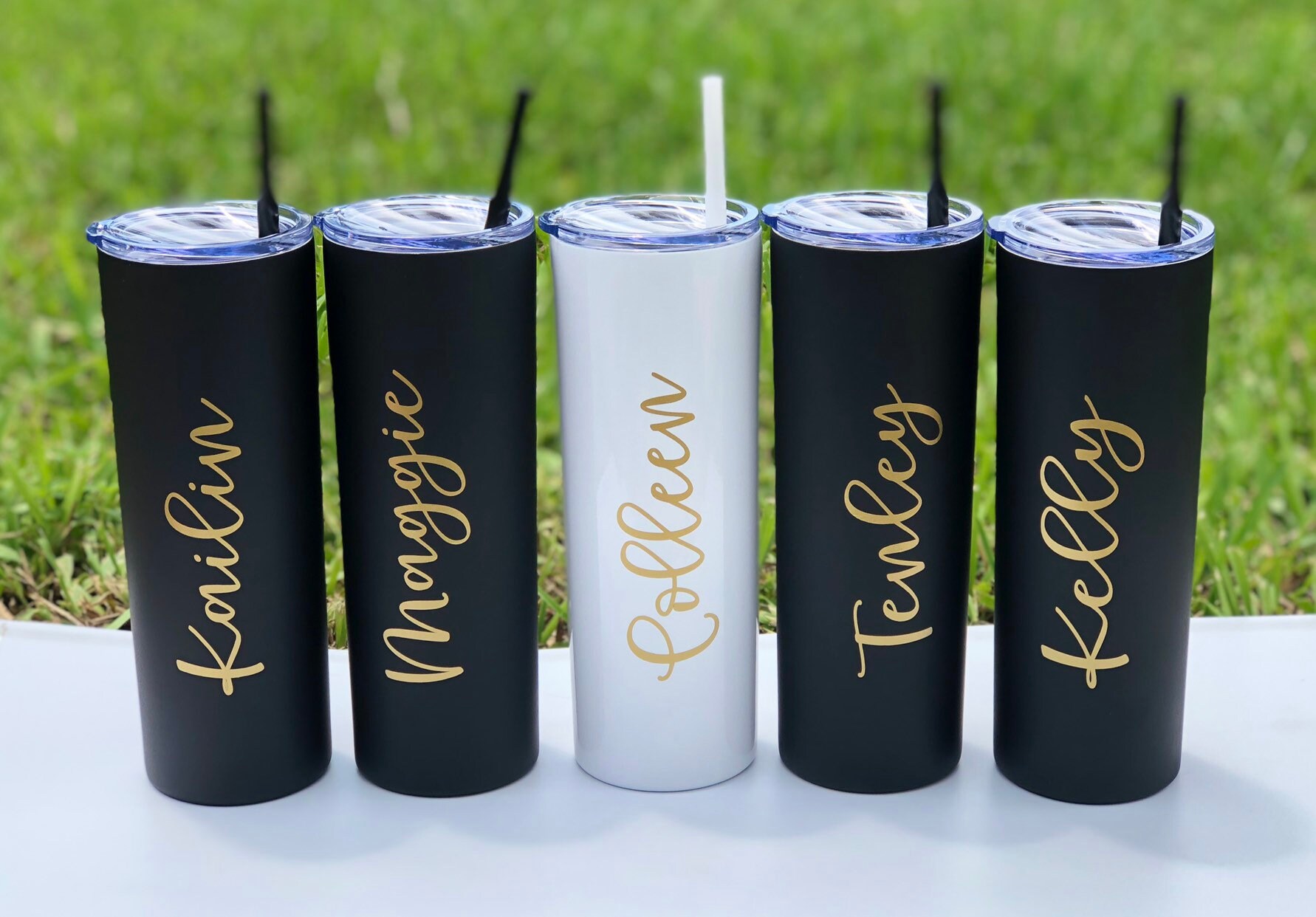 Personalized Tall Metal Tumblers with Lid and Straw Bridesmaid Gifts R –  The Native Bride