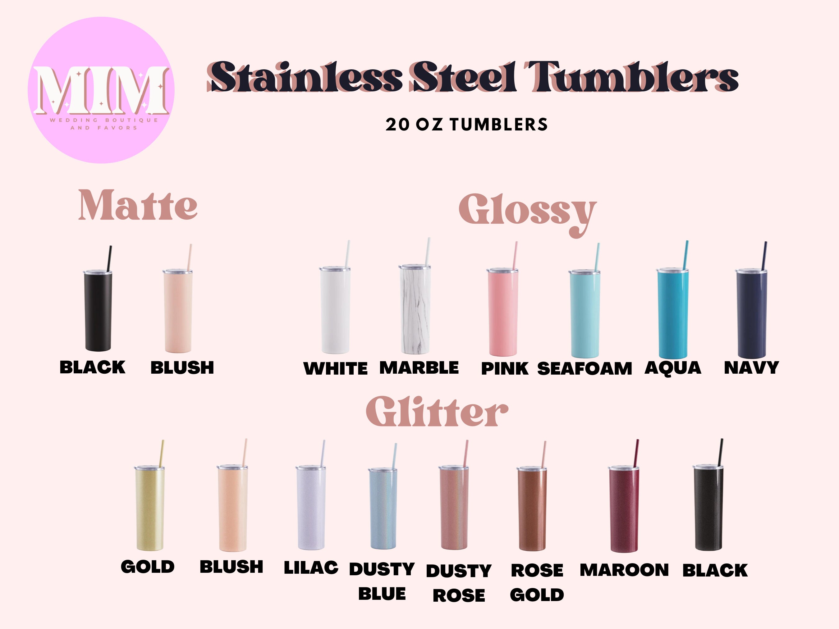 Personalized Tall Metal Tumblers with Lid and Straw Bridesmaid Gifts Rose  Gold Blush Pink Custom Cups BULK DISCOUNT on Set of 5 6 7 8 9 +