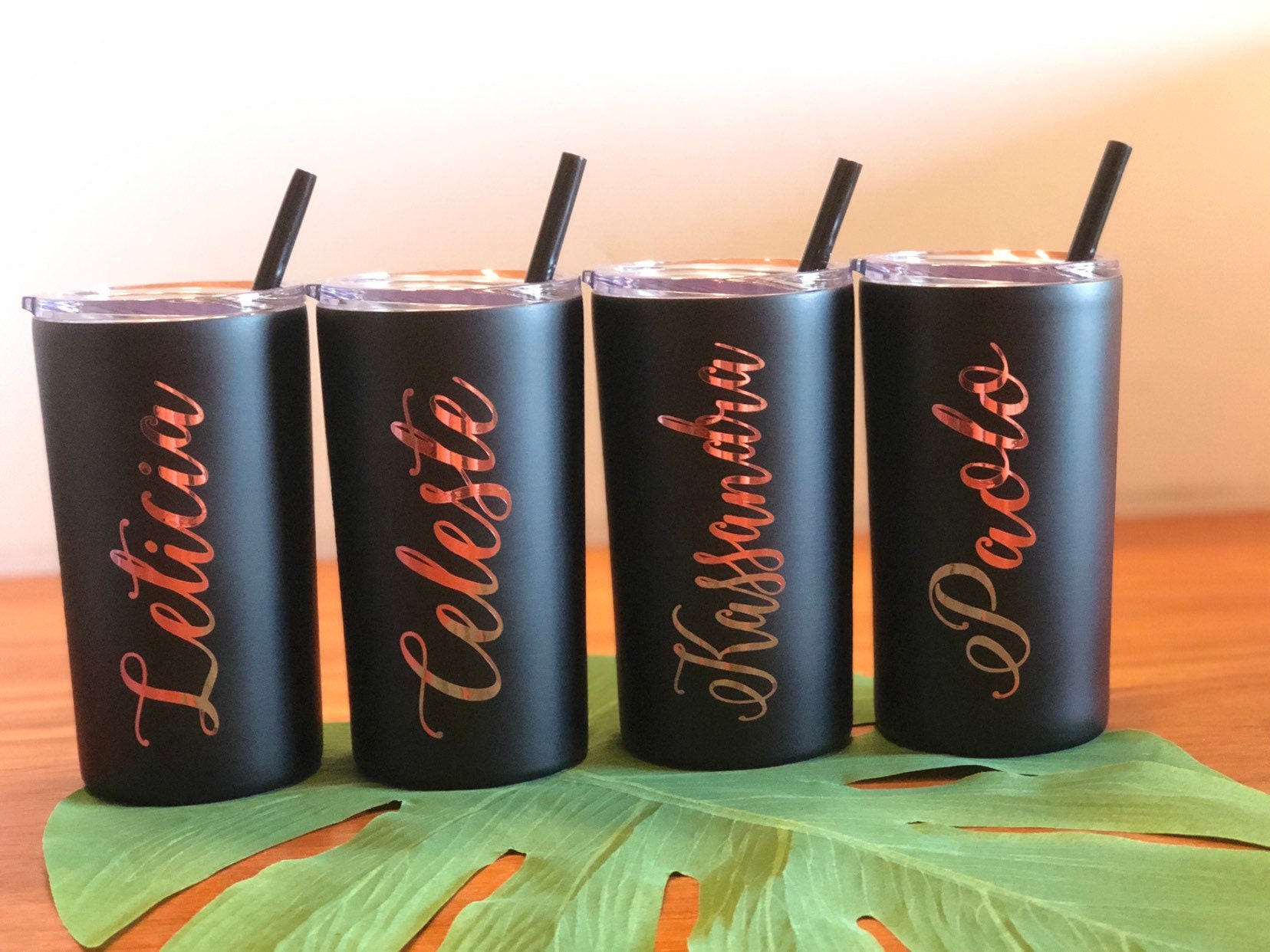 Floral Name Personalized Insulated Tumbler With Lid & Straw