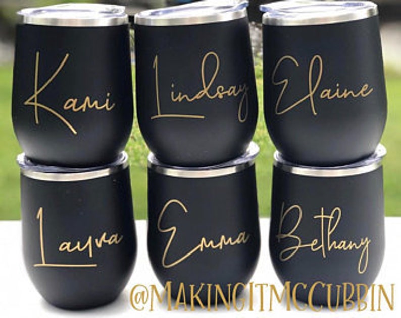 Personalized Stainless Steel Wine Tumbler with Name | Wine Glass with Lid | Bridesmaid Proposal 