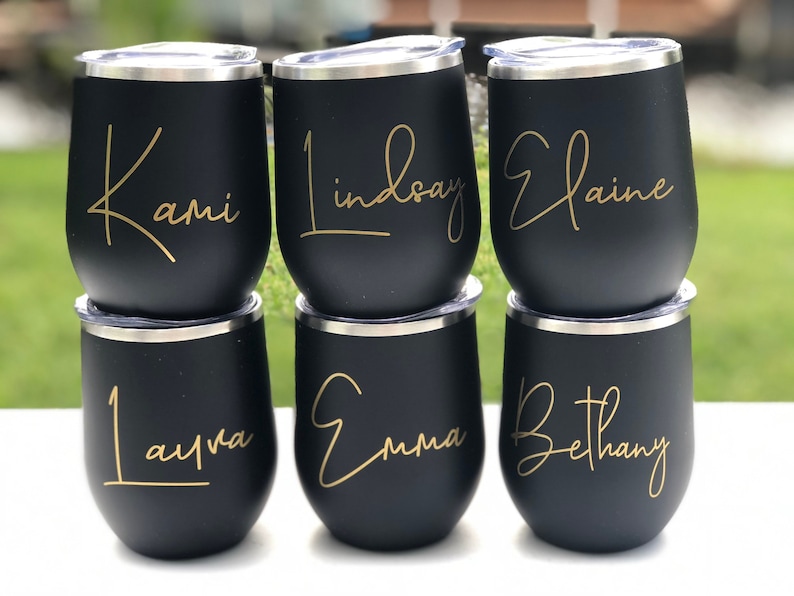 Personalized Wine Tumbler with Name | Wine Glass | Bridesmaid Proposal