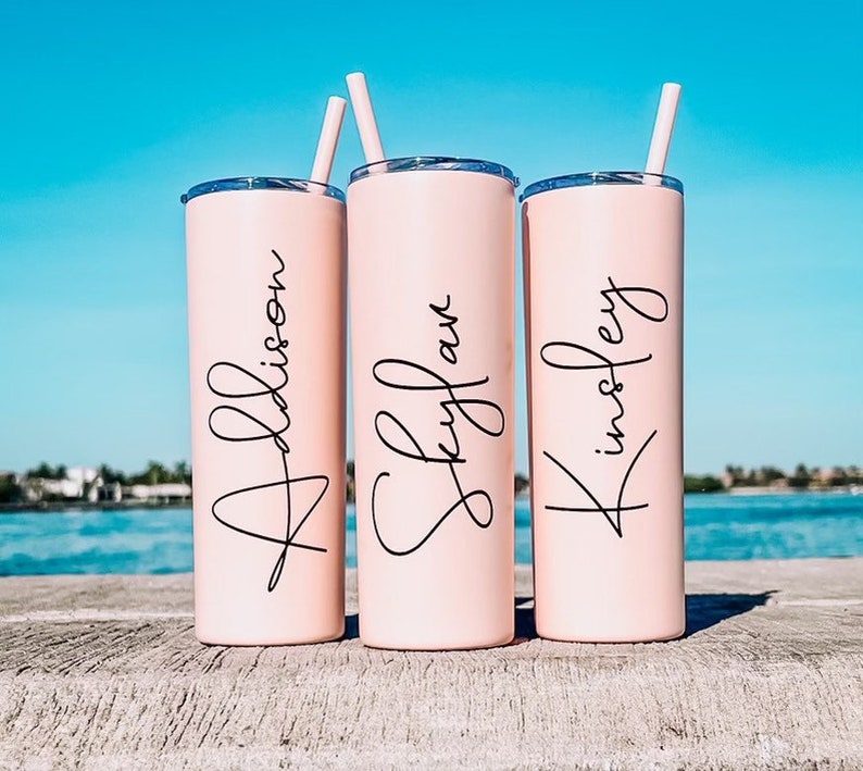 Personalized Tumbler with lid and  straw, Insulated Tumbler, Custom Tumbler, Skinny Tumbler, Bridesmaid Gift, Bridesmaid Proposal 