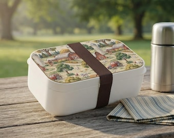 サーモス社製1958年 レッド・バーン ランチボックスセット Vintage 1958 Open Red Barn Metal Lunchbox and Thermos - Etsy