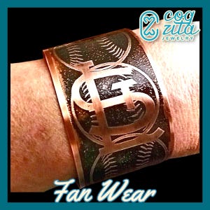 COPPER CUFF Saint Louis Cardinal Baseball and Bat etched by COGZITA