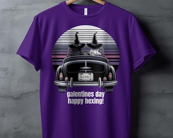 Witchy Galentines Day Happy Hexing T-Shirt, Best Friends Witches Tee, Magical Car Ride Shirt, Gothic Style Apparel