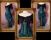 Peacock Corset Victorian Bustle Skirt Set