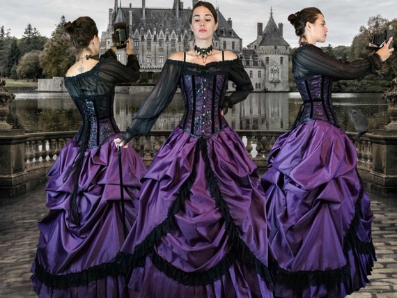 Brown Floral Jacquard Renaissance Medieval Gothic Victorian Dress Vampire  Costume