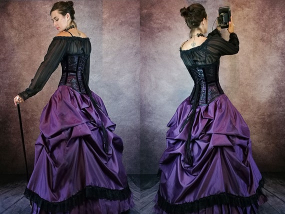 Black Art Gothic Victorian Evening Dresses with Long Sleeve Ruffles Pleated  High neck Bustle Corset Halloween Prom Gown - AliExpress