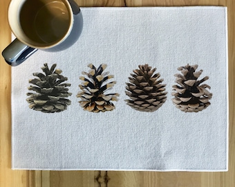 Row of Pine Cones Rustic Placemat, Bring Nature Inside with this High Quality Canvas Placemat in Earthy Hues, 11” x 15” Medium Size, USA