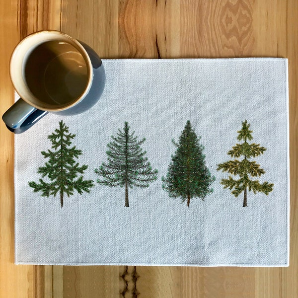 Row of Pines Placemat, Bring Nature Inside with this High Quality Canvas Placemat in Rustic Earthy Hues, 11” x 15” Medium Size, USA Made