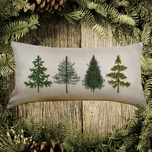 Create a Peaceful Ambiance with this Row of Pines Lumbar Pillow Cover, Beautiful Cream Colored Herringbone Texture, Hidden Zipper, 12"x 24"