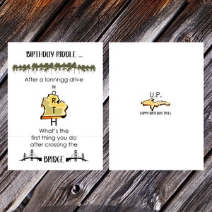 Tarjeta de felicitación, tarjeta de cumpleaños de la Universidad de Michigan, con acertijos, 4 x 6, incluye sobre, fabricada en EE. UU.