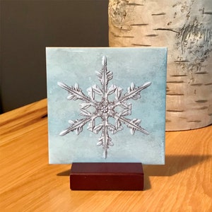 Custom Designed, Snowflake Ceramic Tile Coasters, 4" x 4" with Cork Backing, Made in Michigan