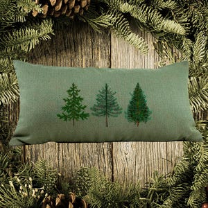 Beautifully Understated Pine Tree Lumbar Pillow Cover, Basil Color, Herringbone Texture, Not Embroidered, Hidden Zipper 12&quot;x24&quot;
