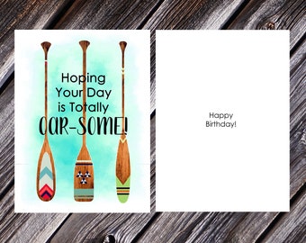 Greeting Card, Have an "Oarsome" Birthday Card, Plain Oars Style or Michigan Oars Style, 4x6 Card, Envelopes Included, USA Made