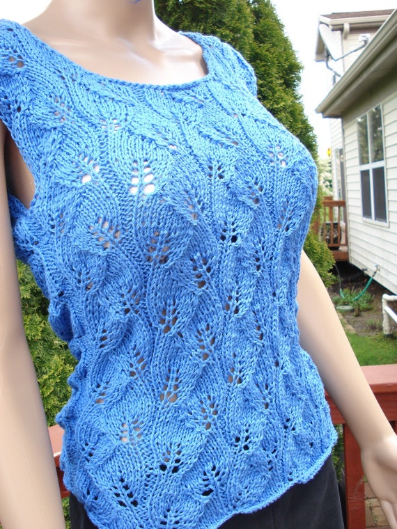 Women's Hand Lace Knitted Blue Color Sleeveless Blouse Tank Size S/M -   UK