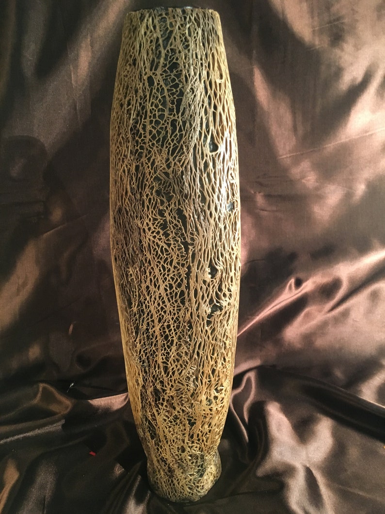 Tall Tinted glass Vase Wrapped with Prickly-Pear Cactus ...