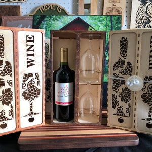 Laser Cut Wine Box Holds 2 wine glasses