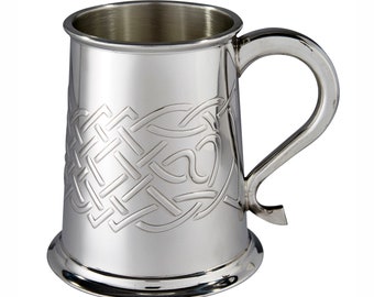Islay Celtic Knot Embossed 1 Pint Wentworth Pewter Tankard, Beer Mug