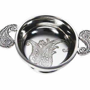 Wentworth Pewter - Small Paisley Pewter Quaich Whisky Tasting Bowl Loving Cup Burns Night