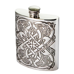 Embossed Celtic Knot Flask: Handmade Spirit Flask, 6oz