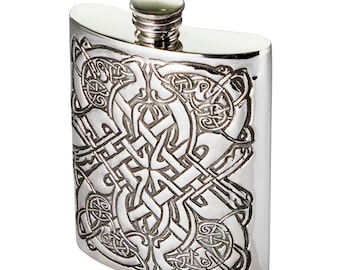 Embossed Celtic Knot Flask: Handmade Spirit Flask, 6oz