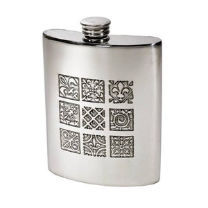 Medieval Tile Pewter Hip Flask - 6oz Wentworth Flask