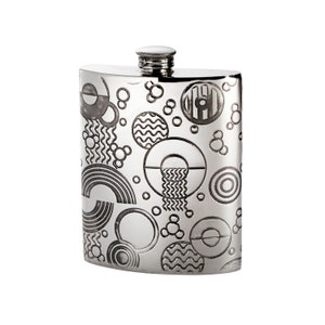 Retro Art Deco Pewter Hip Flask - 6oz Wentworth Flask