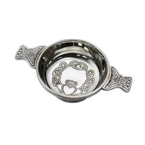 Large Claddagh Wentworth Pewter Quaich Whisky Tasting Bowl Loving Cup Burns Night