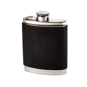 Black Leather Wentworth Pewter Kidney Flask,Hip Flask, Spirit Flask, 6oz Capacity, with Captive top