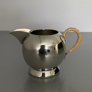 Mini Pewter Creamer Jug: Handmade Wicker Handle, 70mm