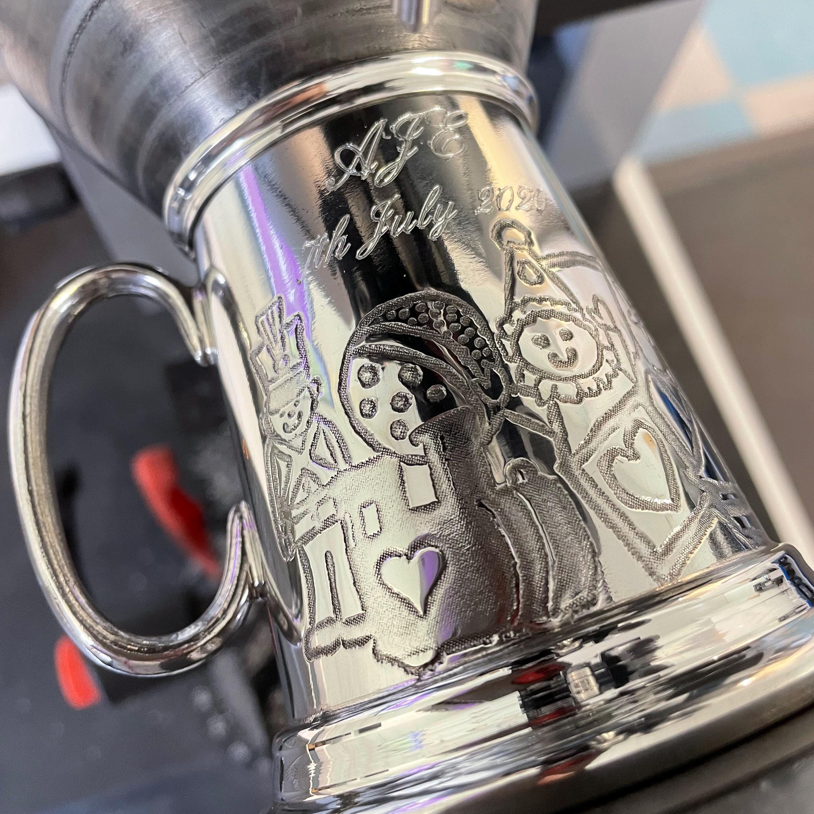 Tazza in peltro con trifoglio, regalo per bambini, ricordo con incisione
