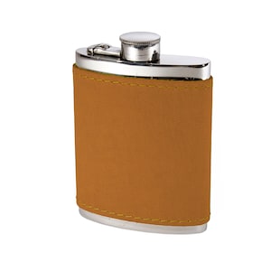 English Tan Leather Wentworth Pewter Kidney Flask, with Captive top