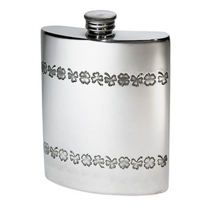 Shamrock Bands Wentworth Pewter Kidney Flask,Hip Flask, Spirit Flask, 6oz capacity