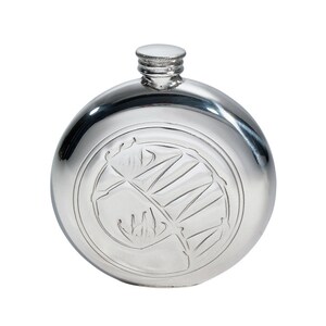 Knox Round Wentworth Pewter Flask, Spirit Flask, 6oz Capacity
