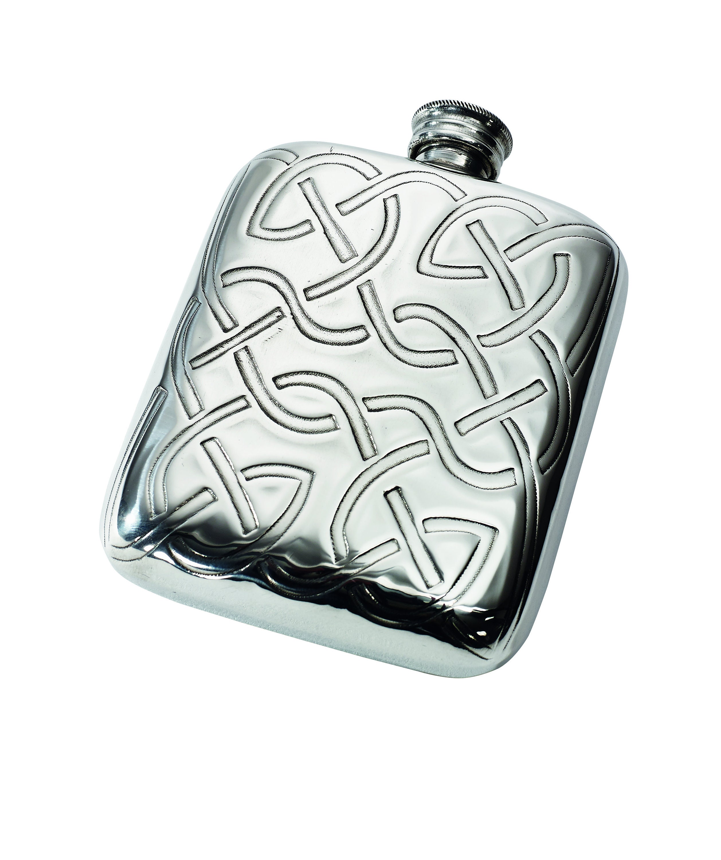 Celtic Knot Wentworth Pewter Pocket Flask, 4oz Capacity.