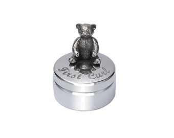 First Curl Teddy Bear Wentworth Pewter Trinket Box, Pill Box, Baby Gift, Keepsake