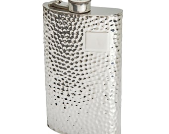Large Hammered Pewter Captive Top Kidney Flask,hip Flask
